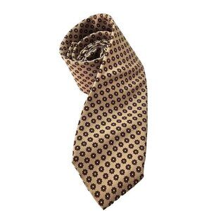 80s Pride of England For Buffums Calif Handmade Silk Tie Wine Geometric on Beige
